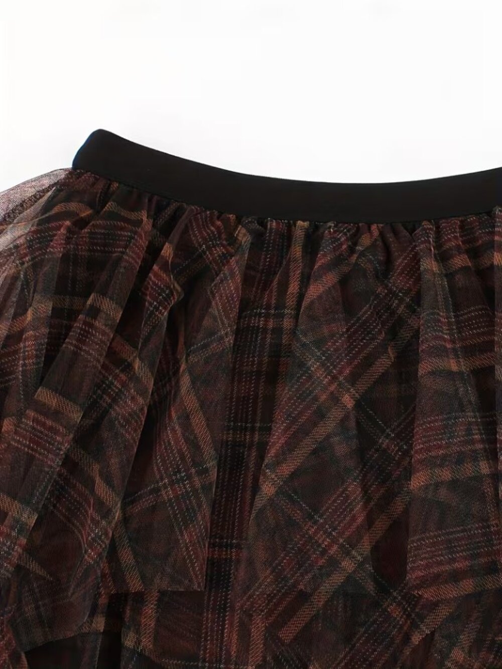 Coffee Mesh Frilly Plaid Pattern Grunge Skirt - Picture 3 of 5